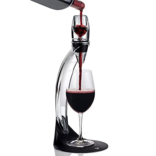 Vinturi Deluxe Essential Pourer and Decanter Tower Stand Easily and Conveniently Aerates by the Bottle or Glass and Enhances Flavors with Smoother Finish, Black, Red Wine Set