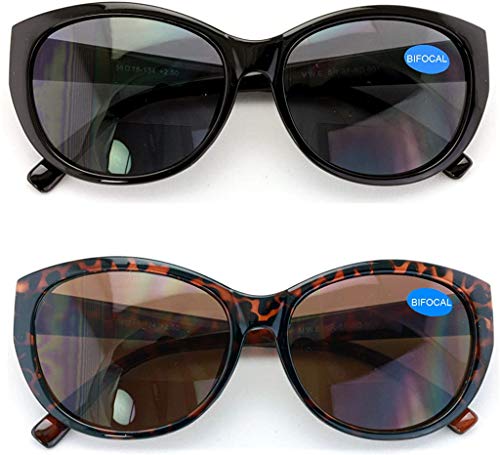 V.W.E. 2 Pairs Women Bifocal Reading Sunglasses Reader Glasses Cateye Vintage Jackie Oval (1 Black 1 Tortoise, 2.00)