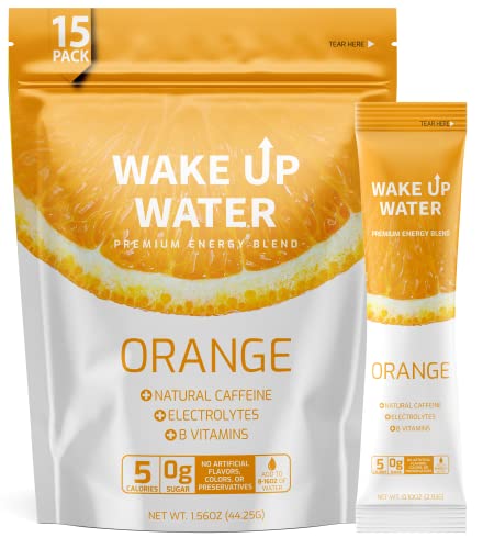 Wake Up Water Energy + Hydration Mix – Energy + Hydration Powder Packets With Natural Caffeine, Electrolytes, B Vitamins | No Sugar | Daily Fuel With No Crash Or Jitters | (Orange)