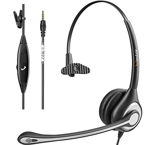 Wantek Cell Phone Headset Mono with Noise Canceling Mic, Wired Computer Headphone for iPhone Samsung Huawei HTC LG ZTE BlackBerry Smartphones and Laptop PC Mac Tablet with 3.5mm Jack(F600J35)