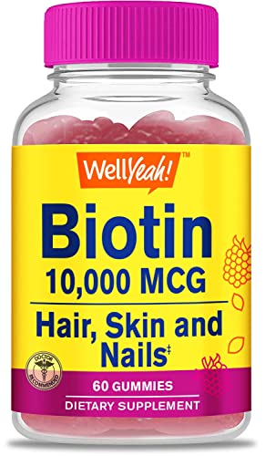 WellYeah High Potency Biotin 10,000 mcg Gummies - for Stronger Hair, Skin & Nails - Vegan-Friendly, Gluten-Free, Non-GMO, and Delicious Berry Flavor - 60 Gummies