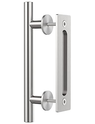 WINSOON 12" Sliding Barn Door Handles Brushed Nickel with Flush Finger Pull Hardware Stainless Steel Suitable for Gate Garages Cabinet