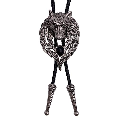 XGALBLA Bolo Tie for Men,Vintage Tribal Wolf American Western Cowboy Black Stone Necktie Cool Tie