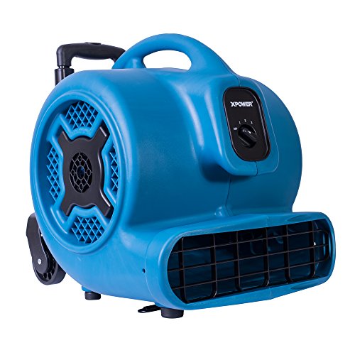 XPOWER P-800H Pro 3/4 HP 3200 CFM Centrifugal Air Mover, Carpet Dryer, Floor Fan, Blower, Telescopic Handle and Wheels, for Water Damage Restoration, Janitorial, Plumbing, Home Use, Blue