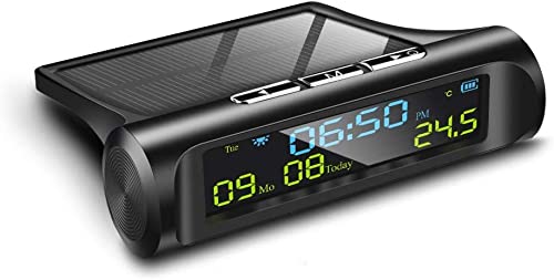 XTHY Car Digital Clock, Stick‑on Digital Watch Portable Auto Truck Solar Powered Time Date Temperature LCD Display Wiring Free, Auto 3-in-1 Digital Display Backlight IP67 Waterproof