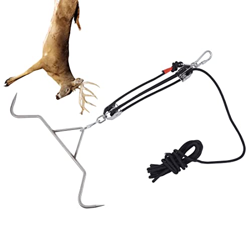 Yorikyas Hunting Game Pulley Hoist Lift System for Deer Skinning, Game Hanging, Field Dressing, Wild Game Kit - 4 to 1 Pulley Weight Reduction