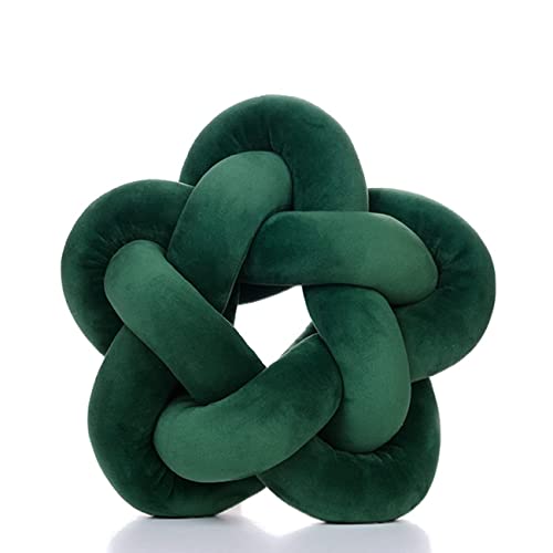 ZANYB Knot Plush Throw Pillow Handmade Knotted Star Soft Sofa Lumbar Cushion Stuffed Ball Pillow Home Office Children Room Decor, Emerald Green 12.59 in32 cm