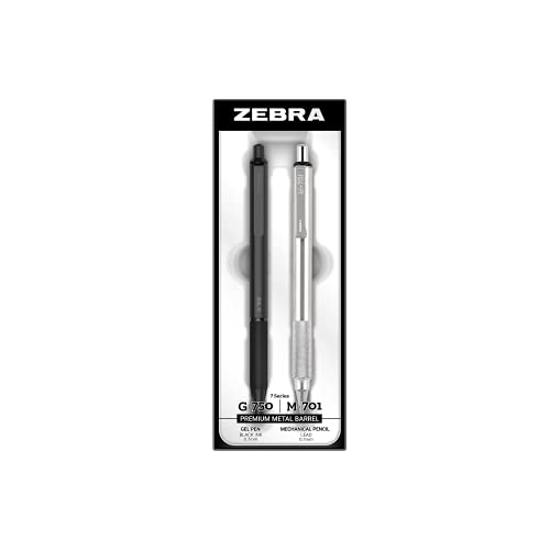 Zebra Pen G-750 and M-701 Retractable Gel Pen/Pencil Gift Set, Premium Metal Barrel, Medium/Fine Point, 0.7mm, 2-Pack (10512)