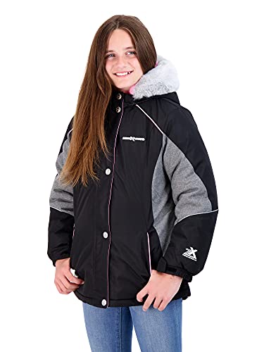 ZeroXposur Big Girls 3-in-1 System Jacket with Detachable Inner Shell - Girls Winter Coats (Small, Black Roses)