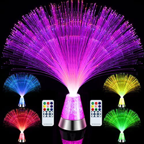 2 Packs LED Fiber Optic Lamp Color Changing Fiber Optic Centerpiece with Crystal Base Battery Powered Glitter Fiber Optic Lights 13.5 Inch Calming Sensory Light for Table Home Decor, Remote Control