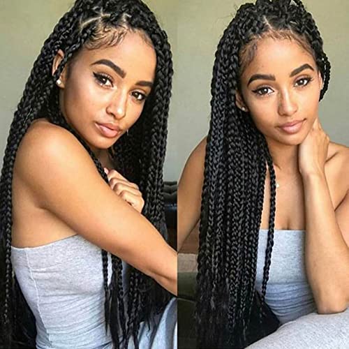 24Inch Long Box Braids Crochet Braids Hand Made Braiding Hair Black Color Synthetic Jumpo Box Braids Woman Girls' Brading Hair Extensions 7Packs(24inch, 1B)