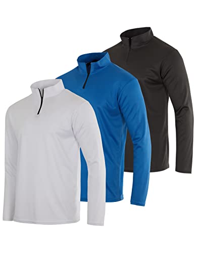 3 Pack:Men's Quarter 1/4 Zip Pullover Long Sleeve Athletic Mesh Quick Dry Dri Fit Shirt Gym Running Performance Golf Half Zip Up Top Thermal Workout Sweatshirts Sweater Sports Track Jacket-Set 3,L