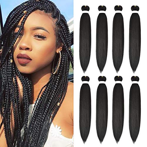 8 Pack Ombre Braiding Hair Pre Stretched - 26" 100G/Pack Premium Kanekalon Pre Stretched Braiding Hair Extensions, Professional Itch Free Hot Water Setting Perm Yaki Texture Prestretched Hair(1B/Blue)