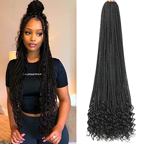 8 Packs 30 Inch Crochet Box Braids Hair with Curly Ends Pre Looped Crochet Braids Box Braids Crochet Hair Goddess Box Braids Crochet Hair Extensions Braiding Hair