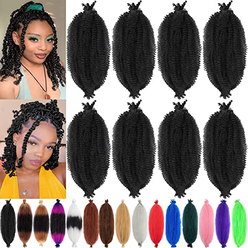 8 Packs Springy Afro Twist Hair 1B 16 inch Pre-Separated Kinky Marley Twist Braiding Hair Soft Synthetic Crochet for Distressed Faux Locs Spring Twist Hair Extensions for Women… (16 Inch (Pack of 8), 1B)……