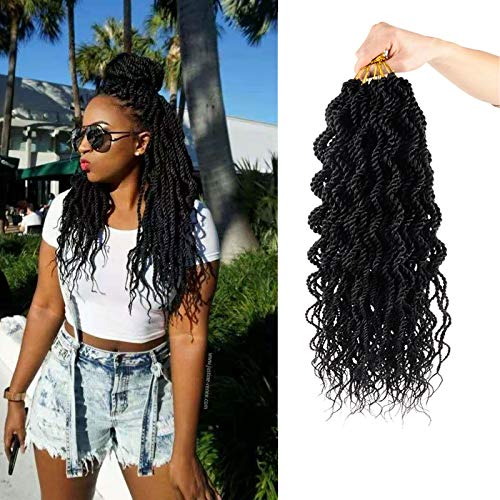 8 Packs Wavy senegalese twist crochet hair 14 inch crochet braids senegalese twist Synthetic Braiding Hair Extension (14inch8pcs, 1b)