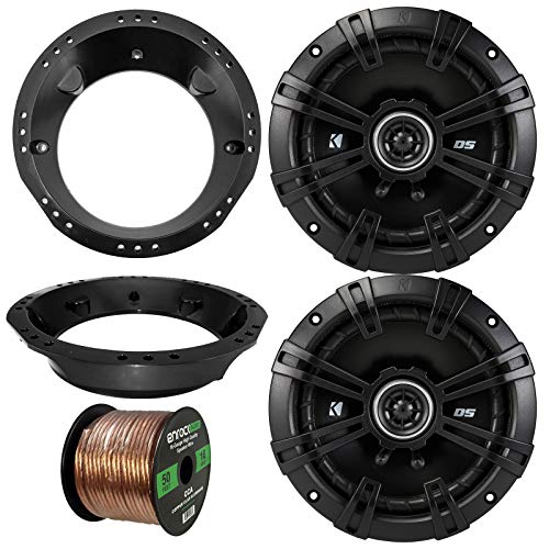 98-13 Harley Speaker Bundle: 2X of Kicker 6.5" Inch 240 Watts 2-Way DS-Series Black Car Stereo Coaxial Speakers + Speaker Mounting Rings for Motorcycles + Enrock 50 Ft 16G Speaker Wire