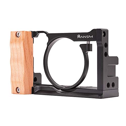 ANNSM Camera Cage Video Rig for Sony RX100 VII /RX100 M7and RX100 VI /RX100 M6 Compact Cameras with Wooden Handle Grip Aluminum Alloy Frame Compact Lightweight Black