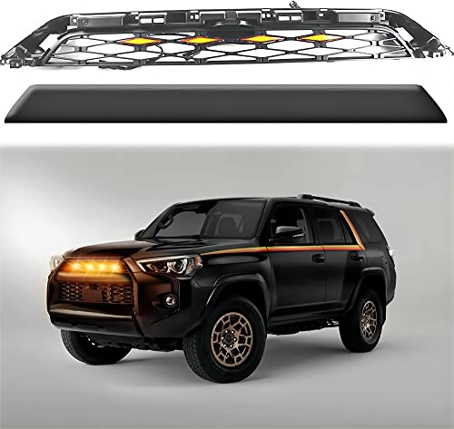 AOMSAZTO Front Grille Fit for Toyota 4Runner 2020-2023 Matte Black Mesh Front Bumper Hood Upper Grill Shell with Signal LED