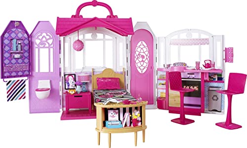 Barbie Doll House, Glam Getaway Portable House Playset with Carry Handle & 20+ Accessories Including Furniture & Décor