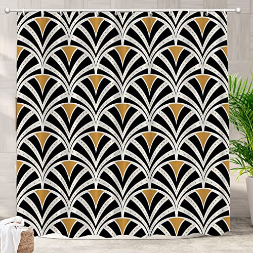 Batmerry Vintage Art Geometric Decorative Shower Curtain, E a Seguy Art Deco Art Nouveau Dragonfly Cute Long Wide with Rust Proof Grommets for Bathroom Waterproof Washable