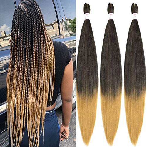 Befunny Pre Stretched Braiding Hair Prestretched Honey Blonde Braid Weave Hair 8 Packs 30 Inch Long Two Tone Synthetic Crochet Hair For Human Braids Yaki Straight, Itch Free(30",T1B/27)