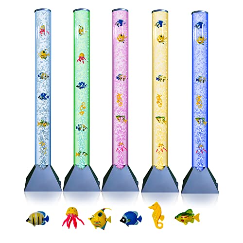Brewish Sensory Bubble Floor Lamp| 7 Color Changing LED Mood Night Light| Special Needs Toys for Autistic| Fake Aquarium Water Tube Lava Lamp| Gift for Kids, Men & Women| Blue Base - 3 Feet Tall