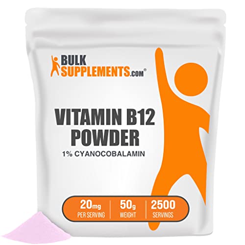 BULKSUPPLEMENTS.COM Vitamin B12 Powder (Cyanocobalamin) - Vitamin B Supplements for Energy Production and Nerve Health - 20 mg (1% Cyanocobalamin) per Serving (50 Grams - 1.8 oz)