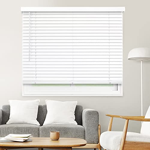 CHICOLOGY Cordless Faux wood blinds Best for Kids, Inside Mount, 30"W X 48"H, Basic White