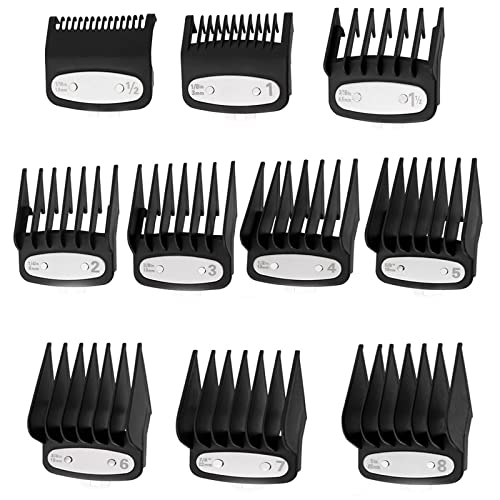 Clipper Guards Cutting Guides Compatible with Wahl Clipper with Metal Clip-from 1/16 Inch to 1 Inch(1.5-25mm)，Fits All Full Size Compatible with Wahl Clippers，10 Pack Black