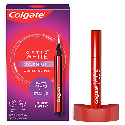 Colgate Optic White Overnight Teeth Whitening Pen, Teeth Stain Remover to Whiten Teeth, 35 Nightly Treatments, 0.08 Fl Oz