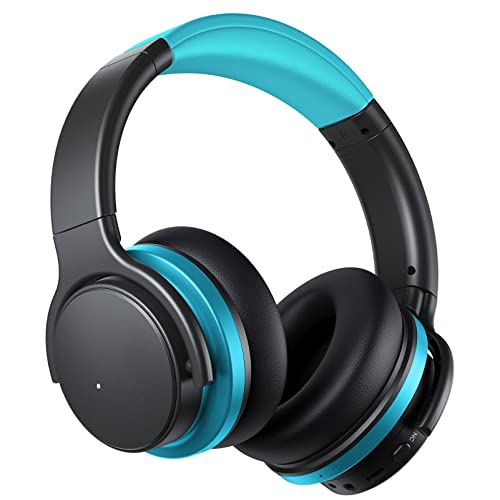 commalta E7 Active Noise Cancelling Headphones, Wireless Bluetooth Headphones, Headphones with Built-in Mic, Deep Bass, Over-Ear Comfort Fit, 20 Hours Playtime, for Travel, Work, Light Blue