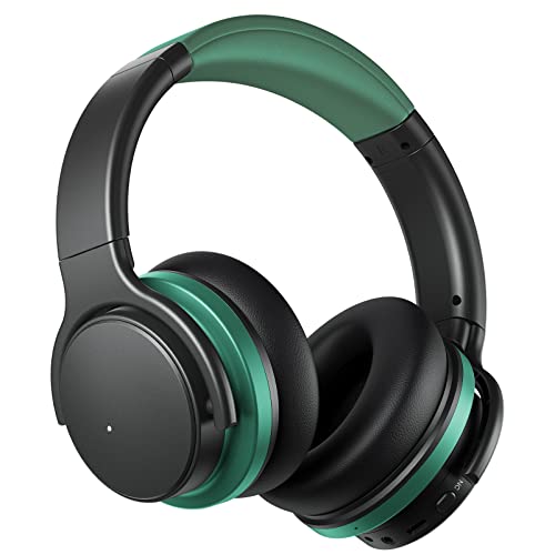 commalta E7 Active Noise Cancelling Headphones, Wireless Bluetooth Headphones, Headphones with Built-in Mic, Deep Bass, Over-Ear Comfort Fit, 20 Hours Playtime, for Travel, Work, Dark Green