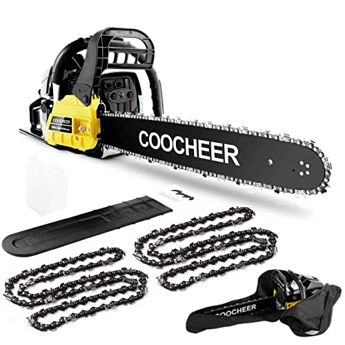 COOCHEER 62CC Gas Chainsaw 20 Inch, Top Handle Chainsaw Gas 3.5 HP 2-Stroke Chain Saw Gas power with Carrying Bag & 2 Chains for Trees Wood Cutting and Tree Trimming(Upgraded Yellow)