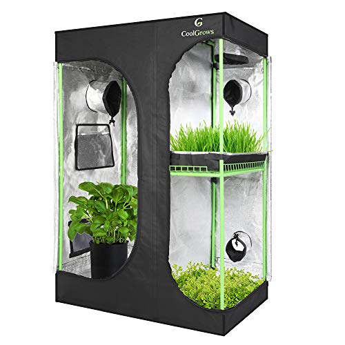 CoolGrows 2-in-1 36" x24" x53" Mylar Reflective Grow Tent for Indoor Hydroponic Growing System with Easy View Window and Floor Tray (36" x 24" x 53")
