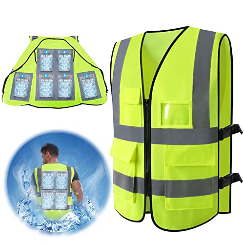 Cooling Vest For Men Women - Cool Safety Vest With 6 Ice Pack, Adjustable Cold Vest For Hot Weather Work