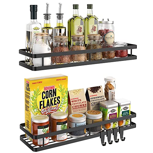 Couwilson Spice Rack Organizer Wall Mounted 15.7in 2 Pack Hanging Seasoning Spice Organizer Shelf, Spice Rack storage for Cabinet or Wall Mount with 4 Strong Hooks, for Kitchen, Bathroom…