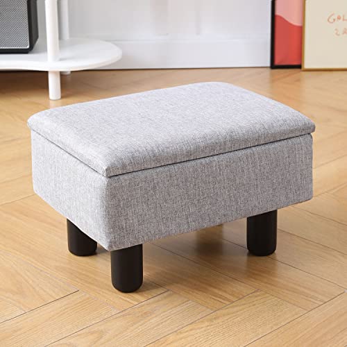 Cpintltr Linen Small Foot Stool Ottomans Rectangular Footrest Storage Ottoman Upholstered Step Stool Seat with Solid Wood Legs Modern Accent Stools Suitable for Couch Living Room Bedroom Grey