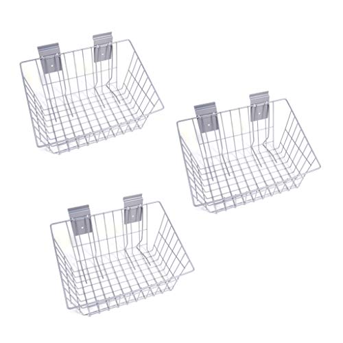 Crownwall Slatwall Steel 15" x 11" x 8" Medium Wire Basket - 3 Pack