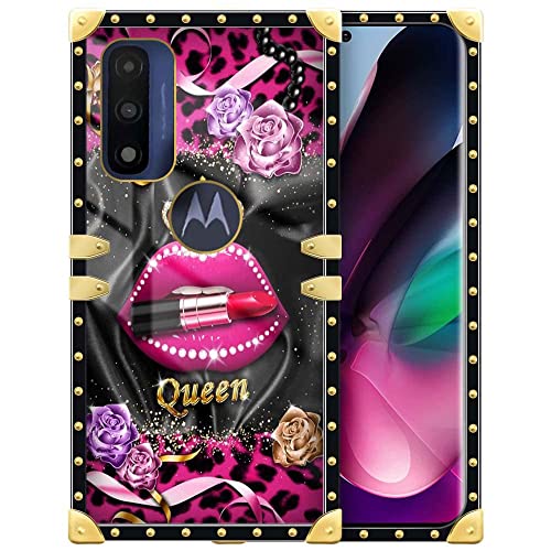 DAIZAG for Cricket Dream 5G Case,Crown Red Lip Retro Luxury Elegant Gold Decoration Soft Anti-Scratch for Girl Woman Square Protective Case for Cricket Dream 5G