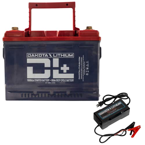 Dakota Lithium - 2 in 1 12V 60Ah Deep Cycle and 1000CCA Starter Battery - 11 Year USA Warranty, 2000+ Cycles - for Engine Starting, Trolling Motors, Golf Carts, Outdoor - Charger Included