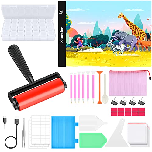 Diamond Painting Accessories and Tools Kits, with A4 LED Light Pad for Diamond Painting, Soucolor Light Board Box Kit Paint Diamonds Set, 5D Diamond Art Dots Supplies Painting for Beginners Adult (A4)