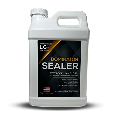 DOMINATOR LG+ Clear Acrylic Sealer 2.5 Gal | Low Gloss Paver Sealer | Wet Look, Color Enhancing | Professional Grade | Concrete Pavers and Decorative Concrete | Fast Dry | Driveway, Patio and More