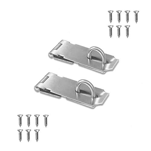 Door Locks Hasp Latch, 3 Inch Stainless Steel Safety Packlock Clasp Hasp Lock Latch, Extra Thick Door Gate Lock Hasp with Screws Brushed Finish 2 Pack (3inch)