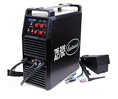 Eastwood AC/DC TIG Welder System | 1/4 Inch Thick Welding Capacity | Duty cycle of 60% at 190 Amps | 110 & 220V Dual Voltage TIG Welding with Rocker Style Foot Pedal | Black