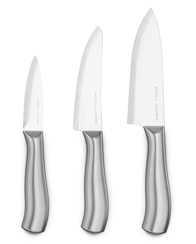 Emeril Lagasse 3-Piece Stainless Steel Kitchen Knife Set (Hollow Handles) - 8” Chef, 5.5” Prep, & 3.5” Paring Knives - Slice Fruits & Meats Effortlessly