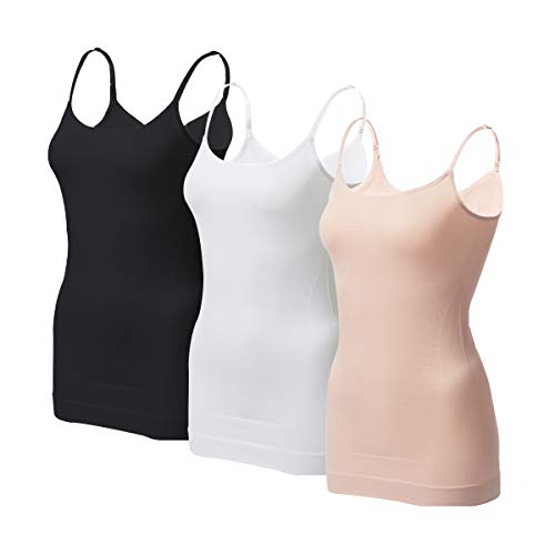 EUYZOU Women's Tummy Control Shapewear Tank Tops - Seamless Body Shaper Compression Top - Black/White/Nude 3pk M