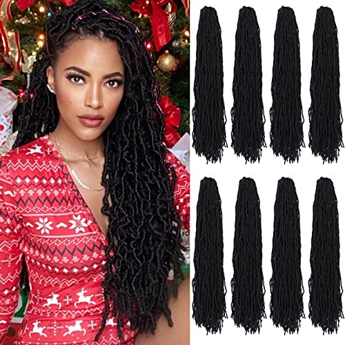 Faux Locs Crochet Hair 24 inch Soft Locs for Butterfly Locs Crochet Hair for Black Women New Faux Locs Pre Looped Curly Wavy Braiding Hair Extension (8 Packs1B)