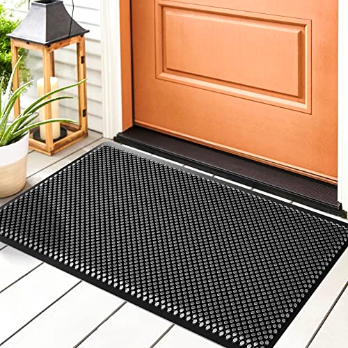 Fowooyeen Outdoor Door Mat, 30'' x 17'' Silicone Scraper Front Door Mats, Durable Non-Slip Waterproof Entrance Mat, Low-Profile Shoe Clean Step Mat, Black