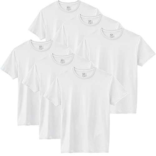 Fruit of the Loom Men's Stay Tucked Crew T-Shirt - Large - White (Pack of 6)